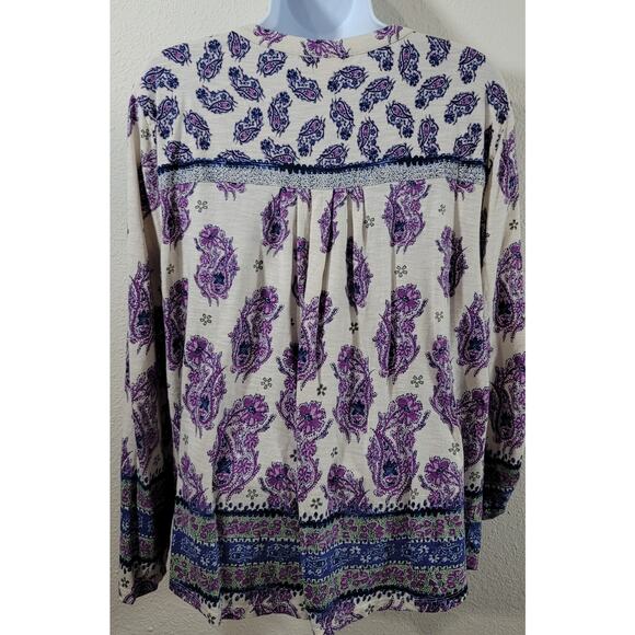 Style & Co Purple Blue Cream Floral Print Button Up Top Large Lightweight Soft - Picture 3 of 5